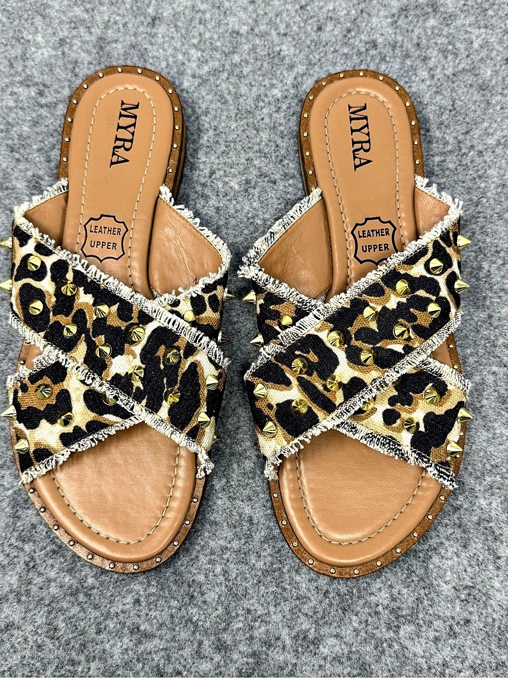 MYRA Animal Print Studded Sandals US 9